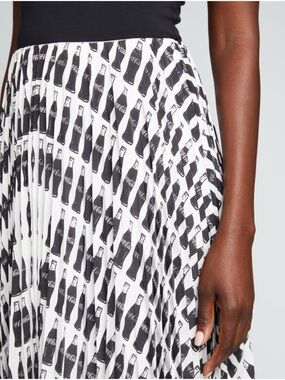 Jason Wu Black & White Coca-Cola Bottle-Print Pleated Midi Skirt Retro Vintage